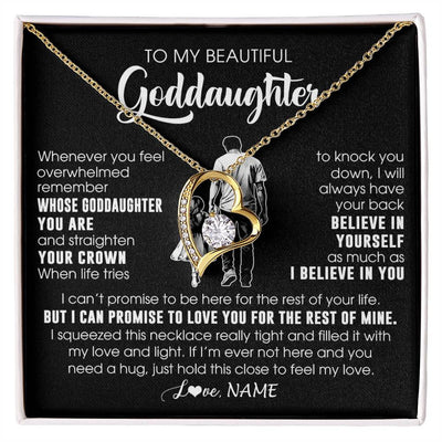 Forever Love Necklace 18K Yellow Gold Finish | 1 | Personalized To My Beautiful Goddaughter Necklace From Uncle Believe In Yourself Goddaughter Birthday Gifts Jewelry Christmas Customized Message Card | siriusteestore