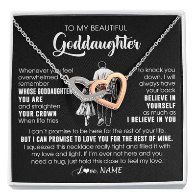 Interlocking Hearts Necklace Stainless Steel & Rose Gold Finish | 1 | Personalized To My Beautiful Goddaughter Necklace From Uncle Believe In Yourself Goddaughter Birthday Gifts Jewelry Christmas Customized Message Card | siriusteestore