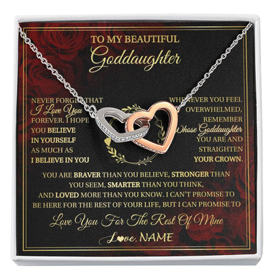 Interlocking Hearts Necklace Stainless Steel & Rose Gold Finish | 1 | Personalized To My Beautiful Goddaughter Necklace Gift From Godmother Uncle I Love You Goddaughter Birthday Jewelry Christmas Customized Gift Box Message Card | siriusteestore