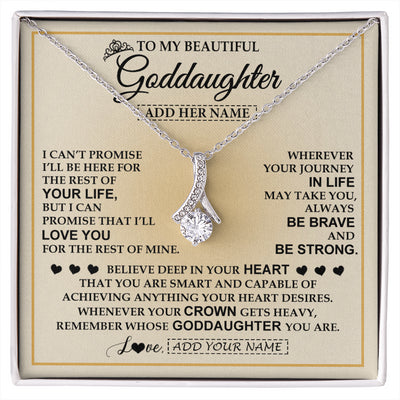 Alluring Beauty Necklace 14K White Gold Finish | 1 | Personalized To My Beautiful Goddaughter Necklace Jewelry Present For Women Goddaughter Birthday Mother's Day Wedding Day Christmas Gift Box Message Card | siriusteestore