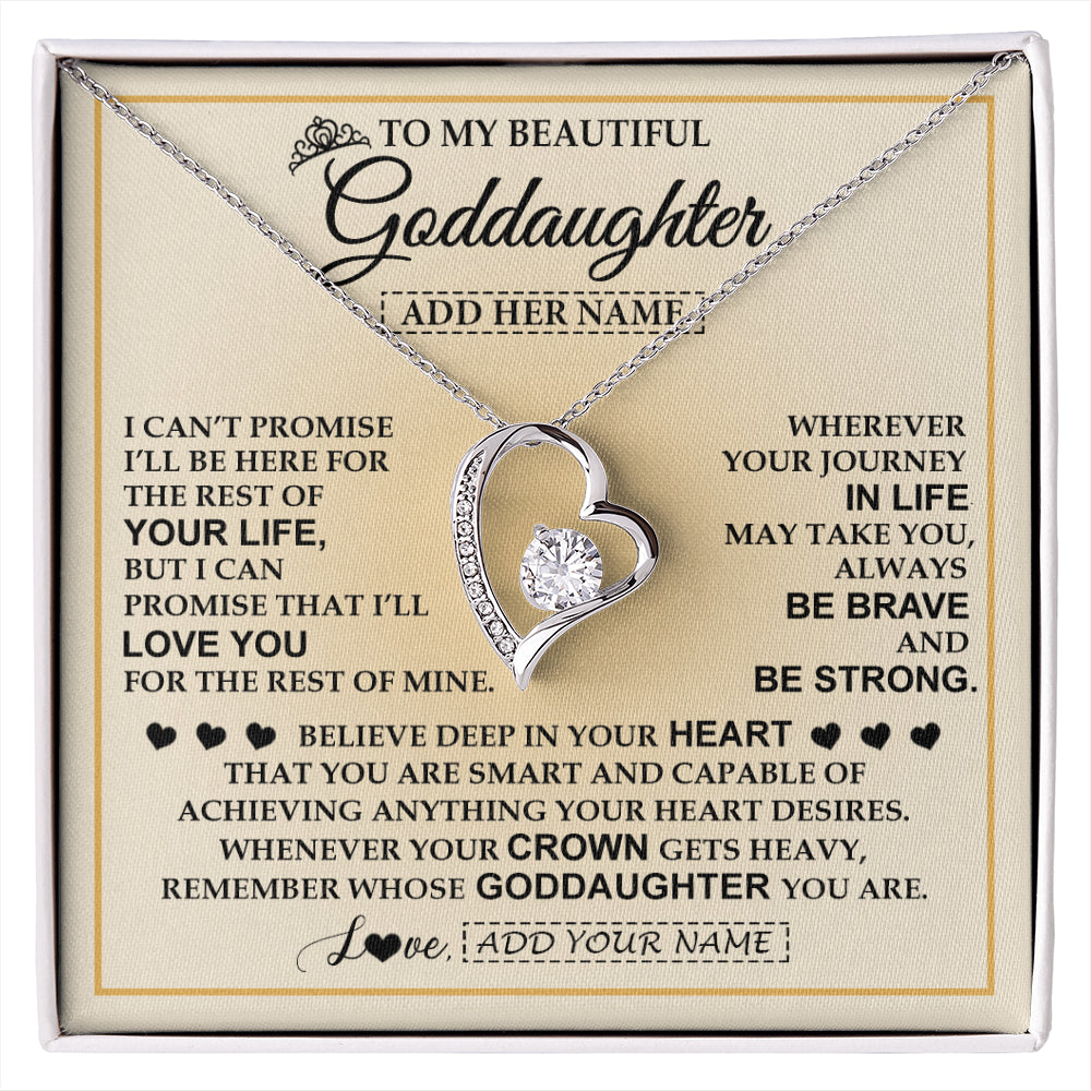 Forever Love Necklace 14K White Gold Finish | 1 | Personalized To My Beautiful Goddaughter Necklace Jewelry Present For Women Goddaughter Birthday Mother's Day Wedding Day Christmas Gift Box Message Card | siriusteestore
