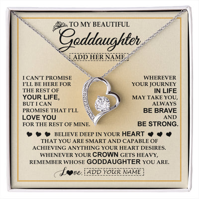 Forever Love Necklace 14K White Gold Finish | 1 | Personalized To My Beautiful Goddaughter Necklace Jewelry Present For Women Goddaughter Birthday Mother's Day Wedding Day Christmas Gift Box Message Card | siriusteestore