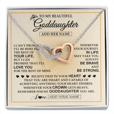 Interlocking Hearts Necklace Stainless Steel & Rose Gold Finish | 1 | Personalized To My Beautiful Goddaughter Necklace Jewelry Present For Women Goddaughter Birthday Mother's Day Wedding Day Christmas Gift Box Message Card | siriusteestore