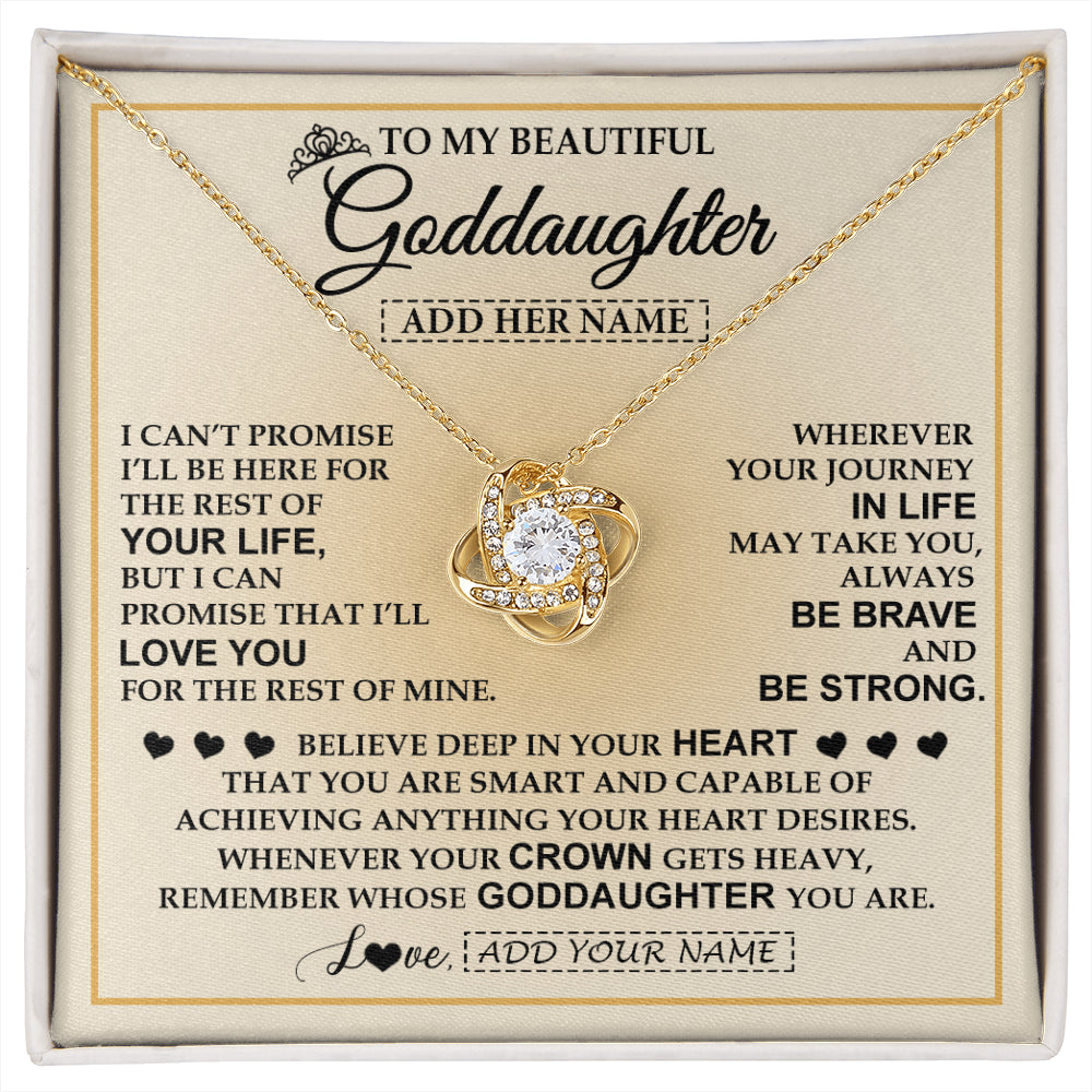 Love Knot Necklace 18K Yellow Gold Finish | 1 | Personalized To My Beautiful Goddaughter Necklace Jewelry Present For Women Goddaughter Birthday Mother's Day Wedding Day Christmas Gift Box Message Card | siriusteestore