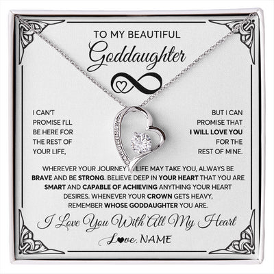 Forever Love Necklace 14K White Gold Finish | 1 | Personalized To My Beautiful Goddaughter Necklace Women Girls From Aunt Uncle Love You Goddaughter Birthday Christmas Customized Gift Box Message Card | siriusteestore