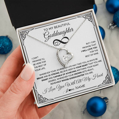 Forever Love Necklace 14K White Gold Finish | 2 | Personalized To My Beautiful Goddaughter Necklace Women Girls From Aunt Uncle Love You Goddaughter Birthday Christmas Customized Gift Box Message Card | siriusteestore