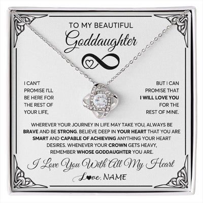 Love Knot Necklace 14K White Gold Finish | 1 | Personalized To My Beautiful Goddaughter Necklace Women Girls From Aunt Uncle Love You Goddaughter Birthday Christmas Customized Gift Box Message Card | siriusteestore
