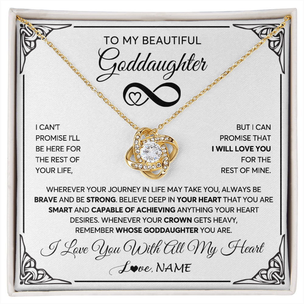 Love Knot Necklace 18K Yellow Gold Finish | 1 | Personalized To My Beautiful Goddaughter Necklace Women Girls From Aunt Uncle Love You Goddaughter Birthday Christmas Customized Gift Box Message Card | siriusteestore