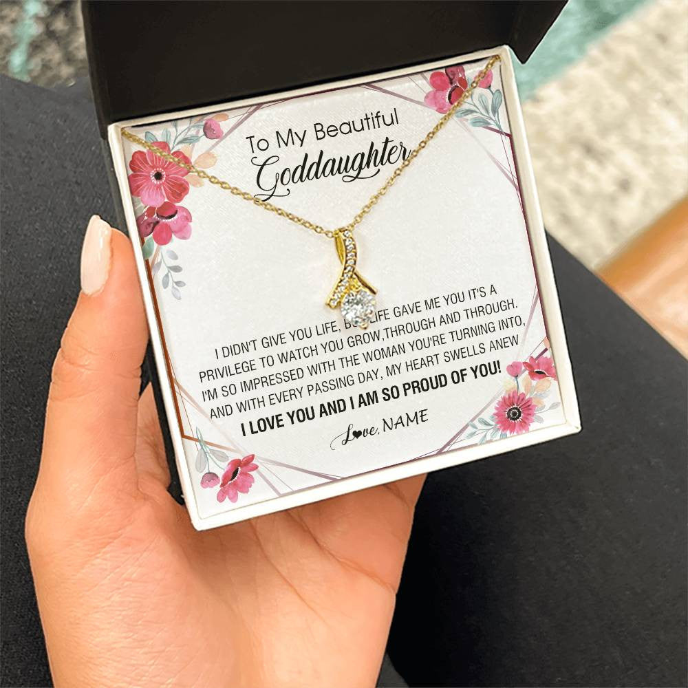 Alluring Beauty Necklace 18K Yellow Gold Finish | 2 | Personalized To My Beautiful Goddaughter Necklace from Godmother Life Gave Me You Goddaughter Birthday Graduation Christmas Customized Gift Box Message Card | siriusteestore