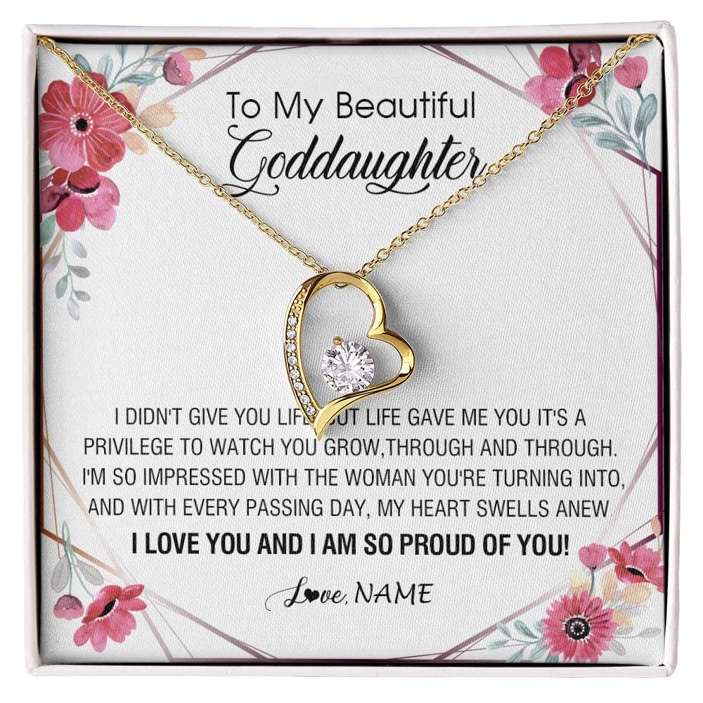 Forever Love Necklace 18K Yellow Gold Finish | 1 | Personalized To My Beautiful Goddaughter Necklace from Godmother Life Gave Me You Goddaughter Birthday Graduation Christmas Customized Gift Box Message Card | siriusteestore