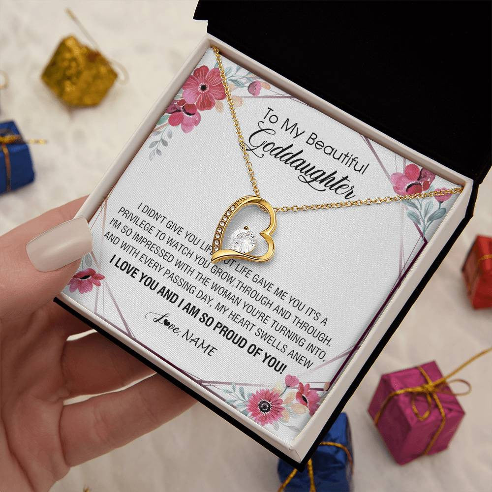 Forever Love Necklace 18K Yellow Gold Finish | 2 | Personalized To My Beautiful Goddaughter Necklace from Godmother Life Gave Me You Goddaughter Birthday Graduation Christmas Customized Gift Box Message Card | siriusteestore