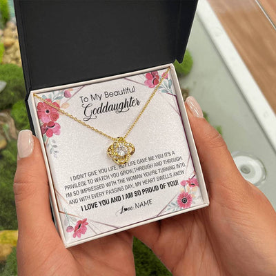 Love Knot Necklace 18K Yellow Gold Finish | 2 | Personalized To My Beautiful Goddaughter Necklace from Godmother Life Gave Me You Goddaughter Birthday Graduation Christmas Customized Gift Box Message Card | siriusteestore