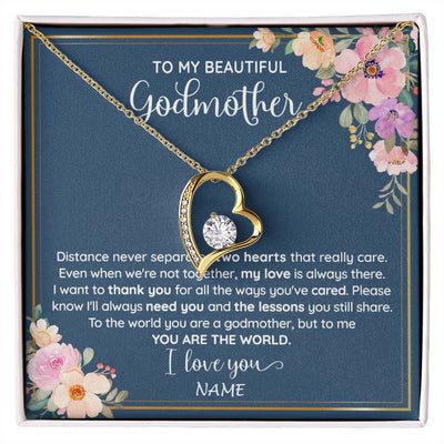 Forever Love Necklace 18K Yellow Gold Finish | 1 | Personalized To My Beautiful Godmother Necklace From Niece You Are The World Godmother Birthday Mothers Day Christmas Customized Gift Box Message Card | siriusteestore