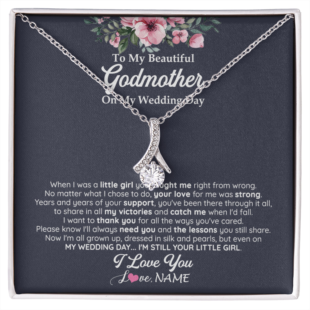 Alluring Beauty Necklace 14K White Gold Finish | 1 | Personalized To My Beautiful Godmother On My Wedding Day Necklace From Goddaughter Little Girl Godmother Of Bride Wedding Day Customized Gift Box Message Card | siriusteestore