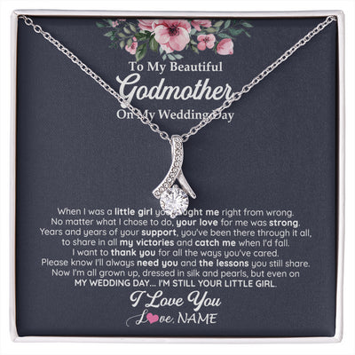 Alluring Beauty Necklace 14K White Gold Finish | 1 | Personalized To My Beautiful Godmother On My Wedding Day Necklace From Goddaughter Little Girl Godmother Of Bride Wedding Day Customized Gift Box Message Card | siriusteestore