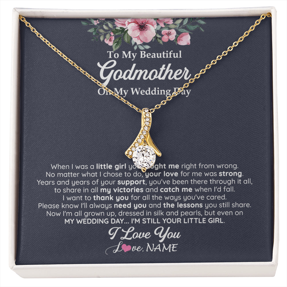 Alluring Beauty Necklace 18K Yellow Gold Finish | 1 | Personalized To My Beautiful Godmother On My Wedding Day Necklace From Goddaughter Little Girl Godmother Of Bride Wedding Day Customized Gift Box Message Card | siriusteestore