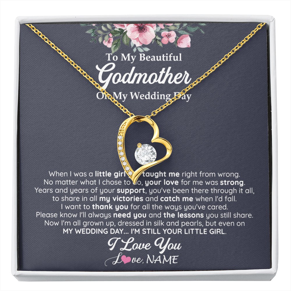 Forever Love Necklace 18K Yellow Gold Finish | 1 | Personalized To My Beautiful Godmother On My Wedding Day Necklace From Goddaughter Little Girl Godmother Of Bride Wedding Day Customized Gift Box Message Card | siriusteestore