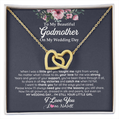 Interlocking Hearts Necklace 18K Yellow Gold Finish | 1 | Personalized To My Beautiful Godmother On My Wedding Day Necklace From Goddaughter Little Girl Godmother Of Bride Wedding Day Customized Gift Box Message Card | siriusteestore