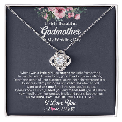 Love Knot Necklace 14K White Gold Finish | 1 | Personalized To My Beautiful Godmother On My Wedding Day Necklace From Goddaughter Little Girl Godmother Of Bride Wedding Day Customized Gift Box Message Card | siriusteestore