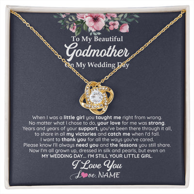 Love Knot Necklace 18K Yellow Gold Finish | 1 | Personalized To My Beautiful Godmother On My Wedding Day Necklace From Goddaughter Little Girl Godmother Of Bride Wedding Day Customized Gift Box Message Card | siriusteestore