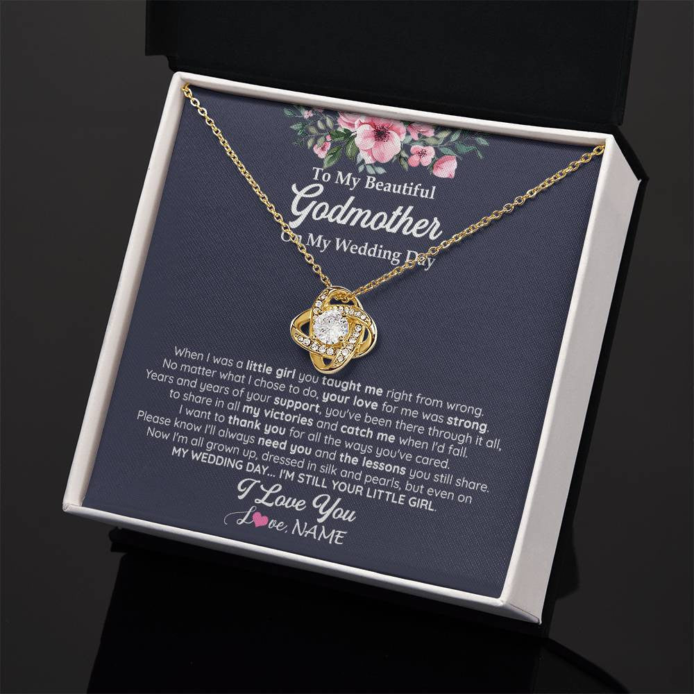 Love Knot Necklace 18K Yellow Gold Finish | 2 | Personalized To My Beautiful Godmother On My Wedding Day Necklace From Goddaughter Little Girl Godmother Of Bride Wedding Day Customized Gift Box Message Card | siriusteestore