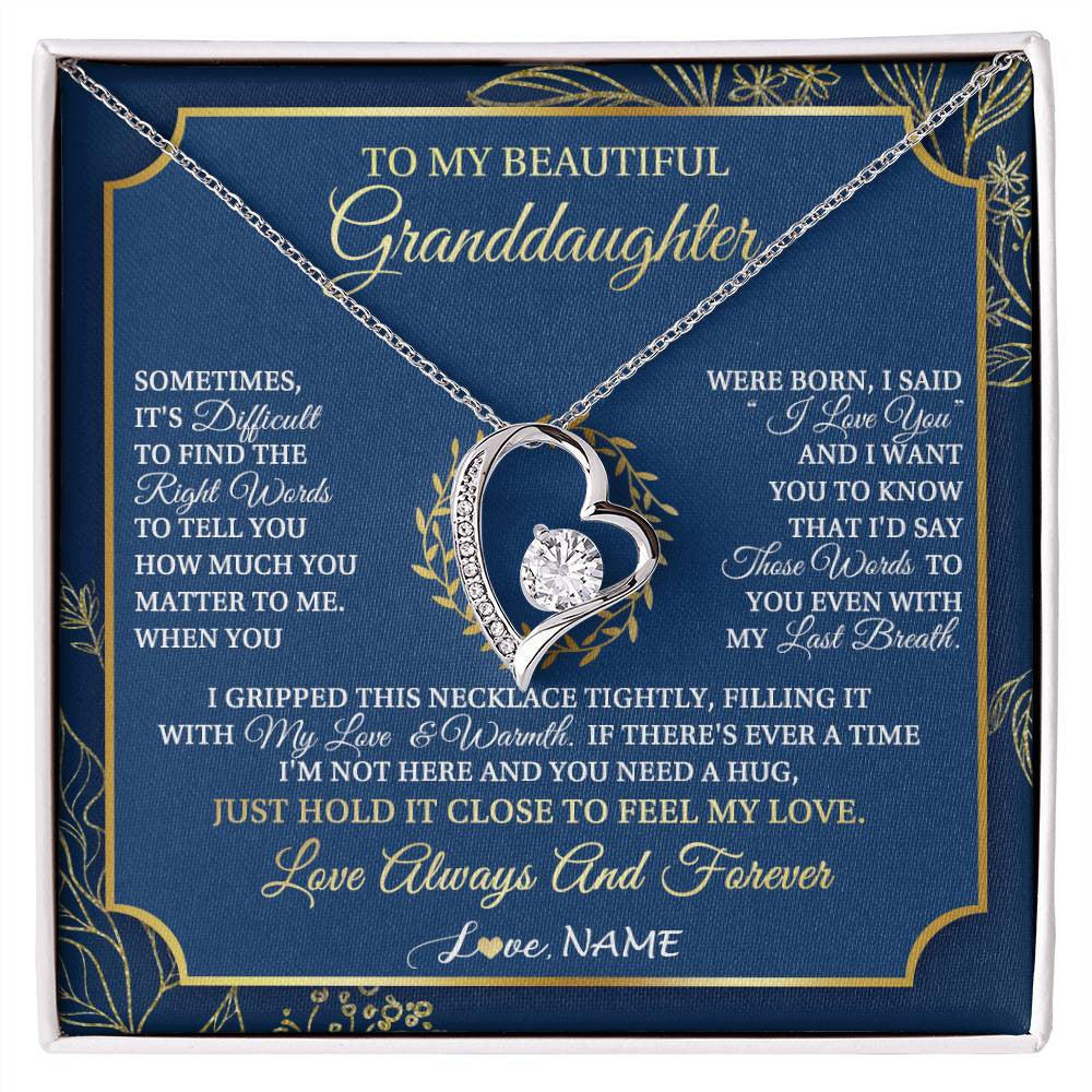 Forever Love Necklace 14K White Gold Finish | 1 | Personalized To My Beautiful Granddaughter From Grandma I Gripped This Necklace Granddaughter Jewelry Birthday Christmas Customized Gift Box Message Card | siriusteestore