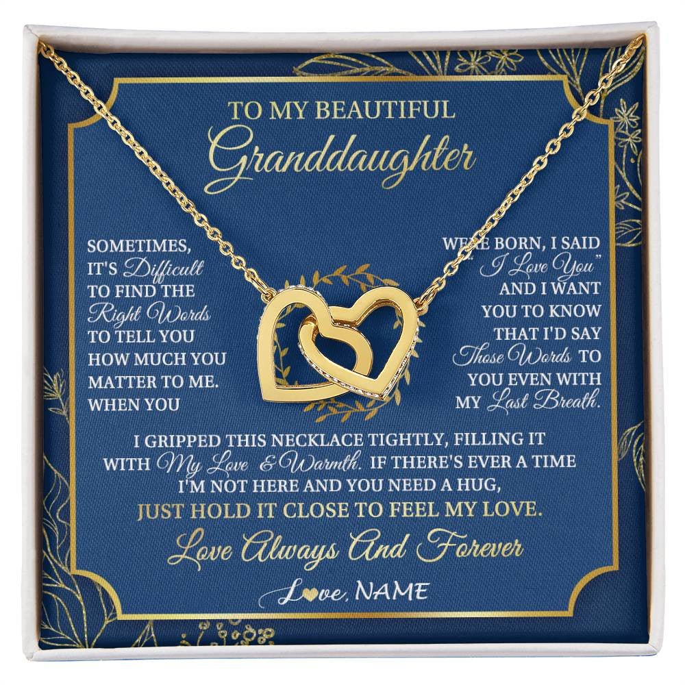 Interlocking Hearts Necklace 18K Yellow Gold Finish | 1 | Personalized To My Beautiful Granddaughter From Grandma I Gripped This Necklace Granddaughter Jewelry Birthday Christmas Customized Gift Box Message Card | siriusteestore