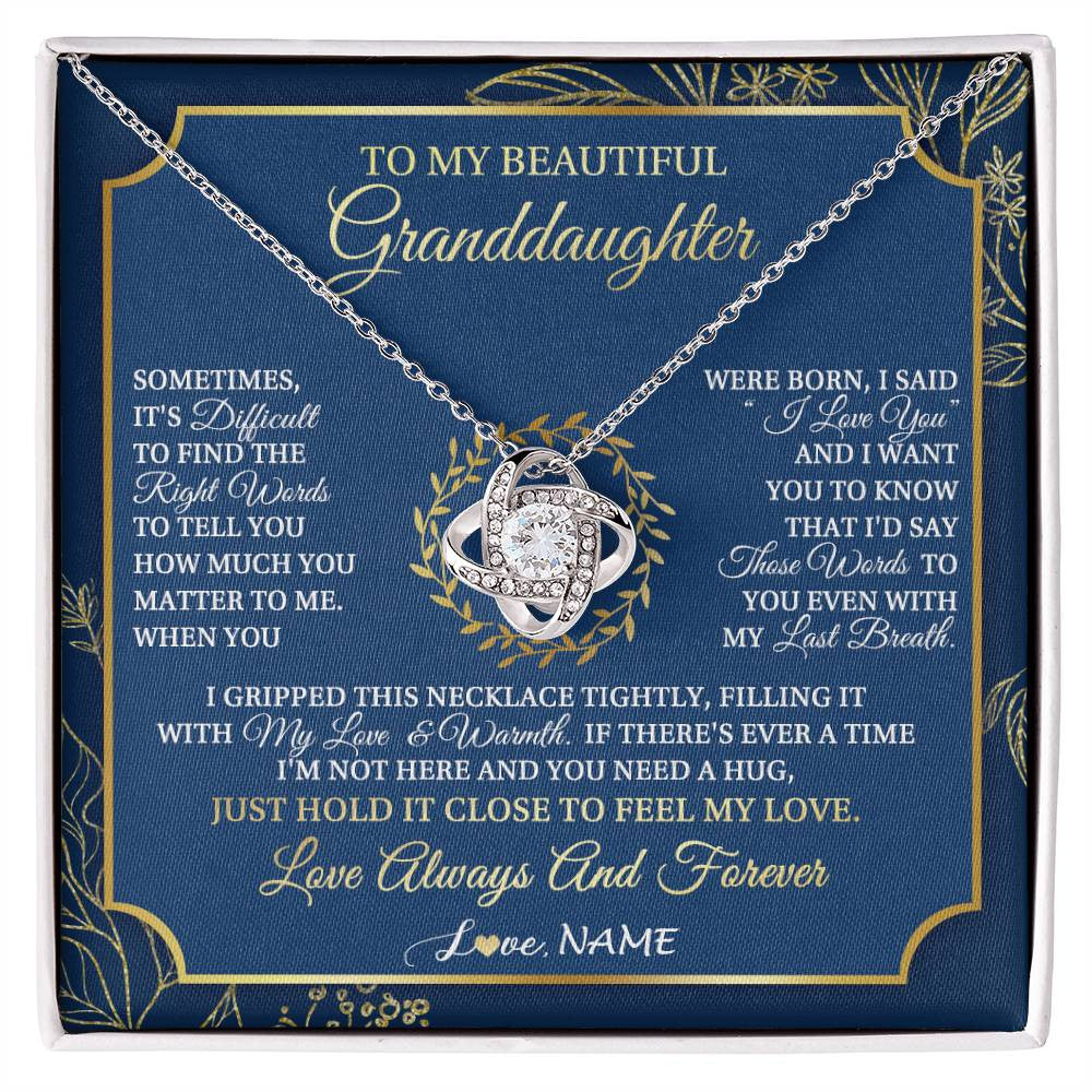 Love Knot Necklace 14K White Gold Finish | 1 | Personalized To My Beautiful Granddaughter From Grandma I Gripped This Necklace Granddaughter Jewelry Birthday Christmas Customized Gift Box Message Card | siriusteestore