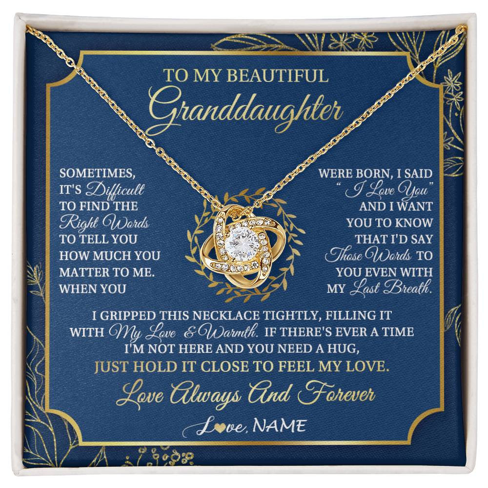 Love Knot Necklace 18K Yellow Gold Finish | 1 | Personalized To My Beautiful Granddaughter From Grandma I Gripped This Necklace Granddaughter Jewelry Birthday Christmas Customized Gift Box Message Card | siriusteestore