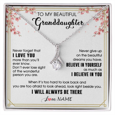 Alluring Beauty Necklace 14K White Gold Finish | 1 | Personalized To My Beautiful Granddaughter From Grandma Necklace I Love You Believe In You Granddaughter Birthday Christmas Customized Gift Box Message Card | siriusteestore
