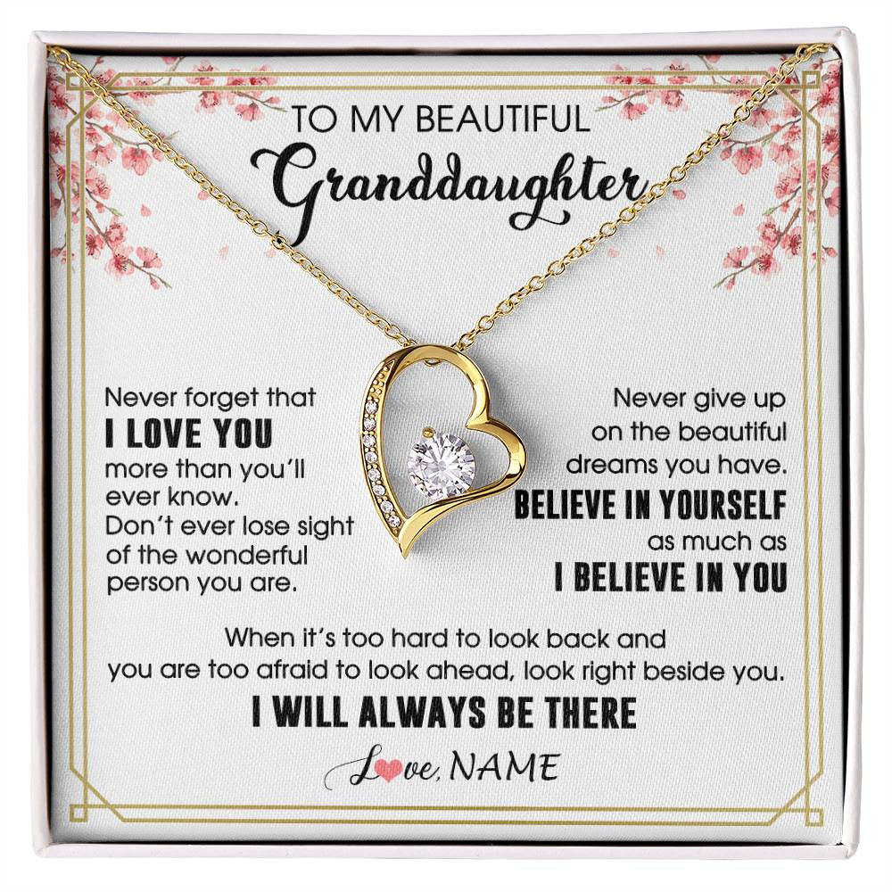 Forever Love Necklace 18K Yellow Gold Finish | 1 | Personalized To My Beautiful Granddaughter From Grandma Necklace I Love You Believe In You Granddaughter Birthday Christmas Customized Gift Box Message Card | siriusteestore