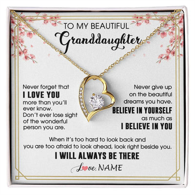 Forever Love Necklace 18K Yellow Gold Finish | 1 | Personalized To My Beautiful Granddaughter From Grandma Necklace I Love You Believe In You Granddaughter Birthday Christmas Customized Gift Box Message Card | siriusteestore