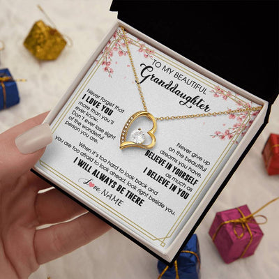Forever Love Necklace 18K Yellow Gold Finish | 2 | Personalized To My Beautiful Granddaughter From Grandma Necklace I Love You Believe In You Granddaughter Birthday Christmas Customized Gift Box Message Card | siriusteestore