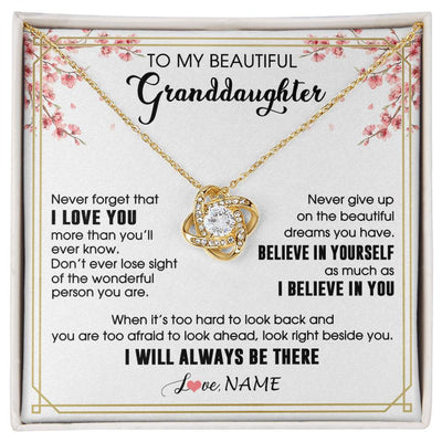 Love Knot Necklace 18K Yellow Gold Finish | 1 | Personalized To My Beautiful Granddaughter From Grandma Necklace I Love You Believe In You Granddaughter Birthday Christmas Customized Gift Box Message Card | siriusteestore