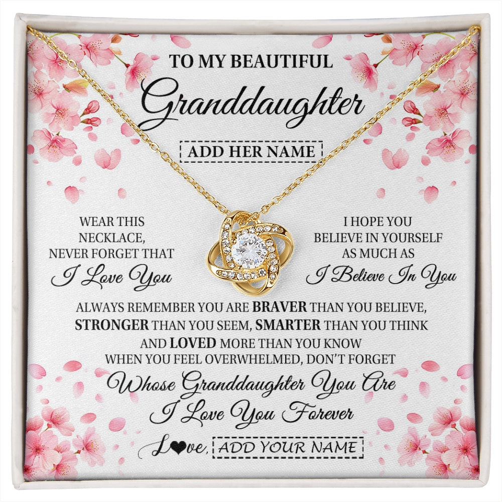 Love Knot Necklace 18K Yellow Gold Finish | 1 | Personalized To My Beautiful Granddaughter From Granparents Necklace Never Forget Birthday Gifts For Granddaughter Gift Christmas Gift Box Message Card | siriusteestore.myshopify