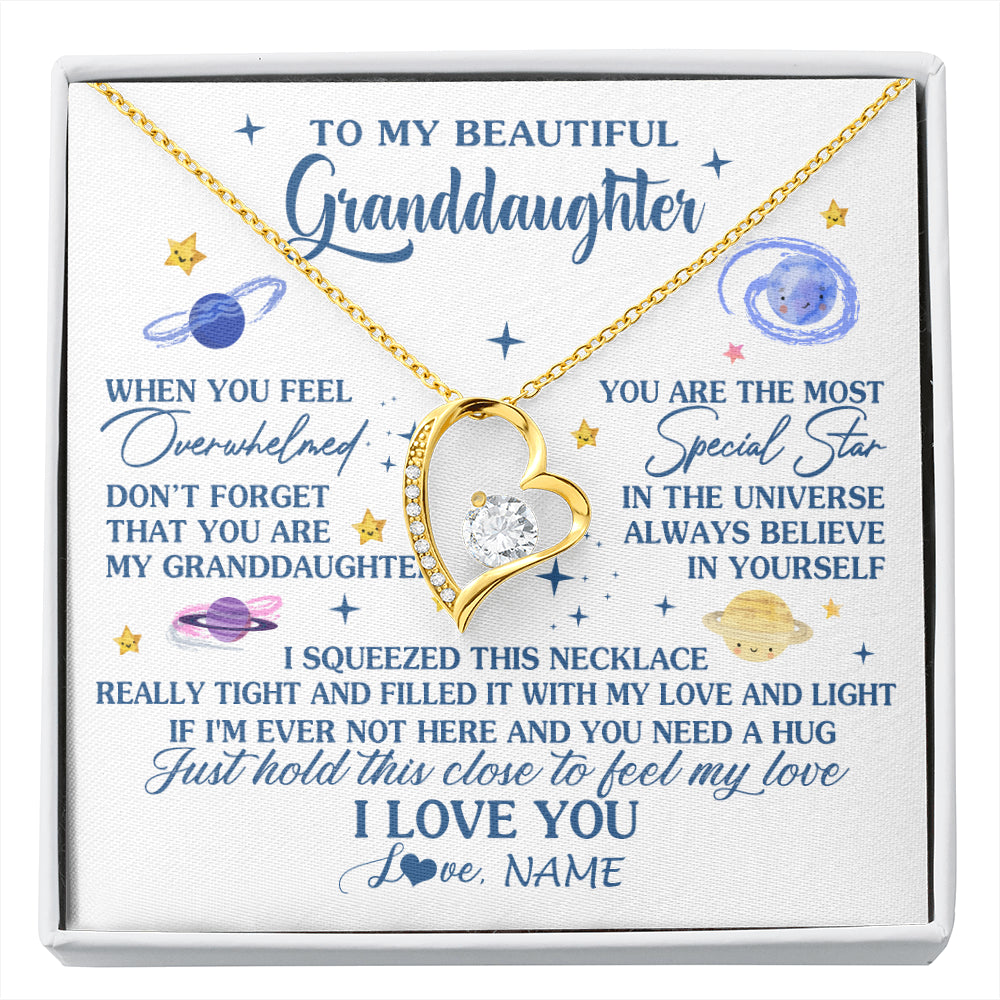 Forever Love Necklace 18K Yellow Gold Finish | 1 | Personalized To My Beautiful Granddaughter Gifs From Grandma Necklace Inspirational Granddaughter Birthday Jewelry Christmas Customized Gift Box Message Card | siriusteestore