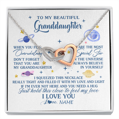 Interlocking Hearts Necklace Stainless Steel & Rose Gold Finish | 1 | Personalized To My Beautiful Granddaughter Gifs From Grandma Necklace Inspirational Granddaughter Birthday Jewelry Christmas Customized Gift Box Message Card | siriusteestore