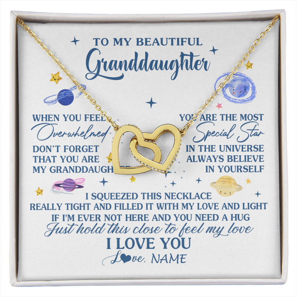 Interlocking Hearts Necklace 18K Yellow Gold Finish | 1 | Personalized To My Beautiful Granddaughter Gifs From Grandma Necklace Inspirational Granddaughter Birthday Jewelry Christmas Customized Gift Box Message Card | siriusteestore