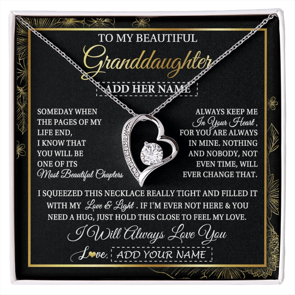 Forever Love Necklace 14K White Gold Finish | 1 | Personalized To My Beautiful Granddaughter Gifts Necklace From Grandma Feel My Love For Adult Granddaughter Graduation Christmas Custom Gift Box Message Card | https://siriusteestore.