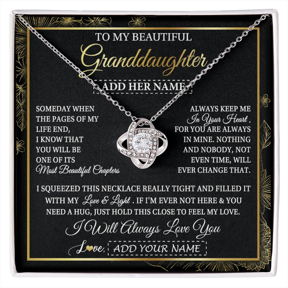 Love Knot Necklace 14K White Gold Finish | 1 | Personalized To My Beautiful Granddaughter Gifts Necklace From Grandma Feel My Love For Adult Granddaughter Graduation Christmas Custom Gift Box Message Card | https://siriusteestore.