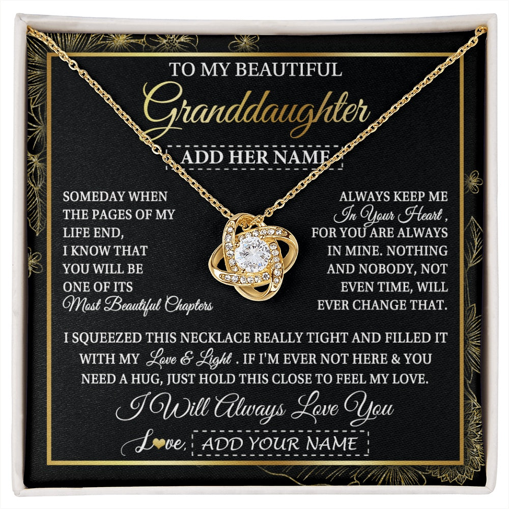 Love Knot Necklace 18K Yellow Gold Finish | 1 | Personalized To My Beautiful Granddaughter Gifts Necklace From Grandma Feel My Love For Adult Granddaughter Graduation Christmas Custom Gift Box Message Card | https://siriusteestore.
