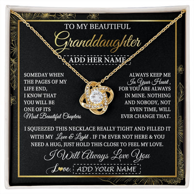 Love Knot Necklace 18K Yellow Gold Finish | 1 | Personalized To My Beautiful Granddaughter Gifts Necklace From Grandma Feel My Love For Adult Granddaughter Graduation Christmas Custom Gift Box Message Card | https://siriusteestore.