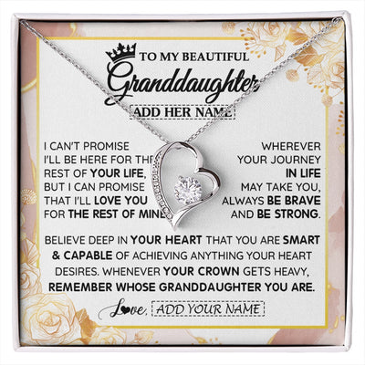 Forever Love Necklace 14K White Gold Finish | 1 | Personalized To My Beautiful Granddaughter Gifts Necklace From Grandma Grandpa Crown Jewelry Present On Birthday Granddaughter Christmas Gift Box Message Card | https://siriusteestore.