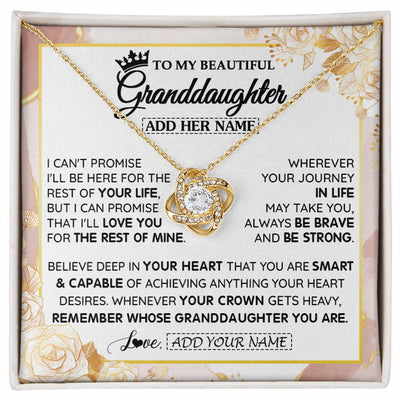 Love Knot Necklace 18K Yellow Gold Finish | 1 | Personalized To My Beautiful Granddaughter Gifts Necklace From Grandma Grandpa Crown Jewelry Present On Birthday Granddaughter Christmas Gift Box Message Card | https://siriusteestore.