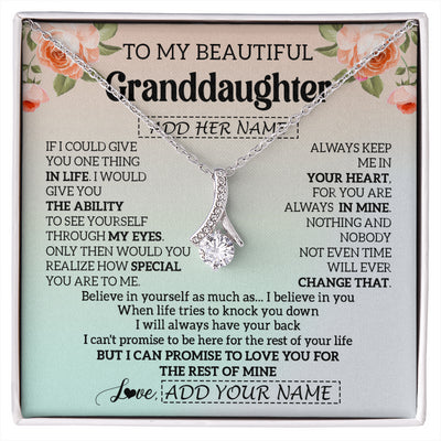Alluring Beauty Necklace 14K White Gold Finish | 1 | Personalized To My Beautiful Granddaughter Gifts Necklace From Grandma Love Jewelry For Granddaughter Birthday Christmas Customized Gift Box Message Card | siriusteestore
