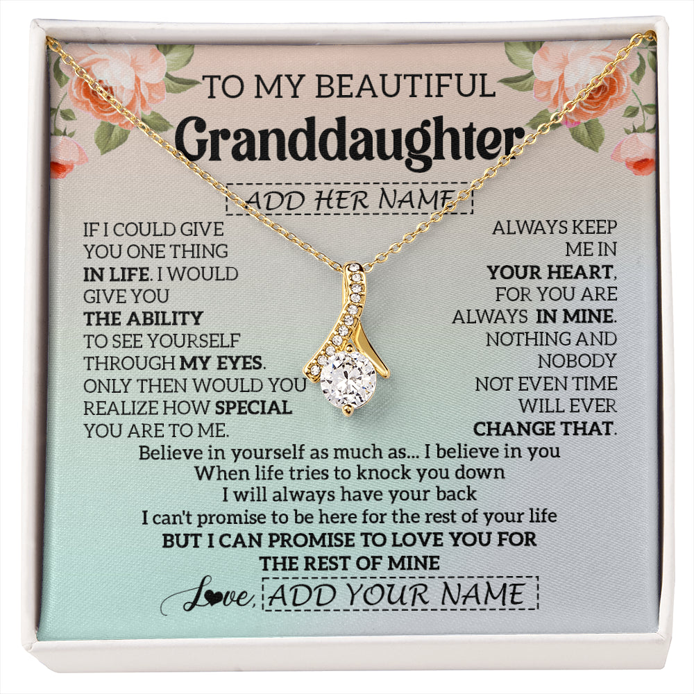Alluring Beauty Necklace 18K Yellow Gold Finish | 1 | Personalized To My Beautiful Granddaughter Gifts Necklace From Grandma Love Jewelry For Granddaughter Birthday Christmas Customized Gift Box Message Card | siriusteestore