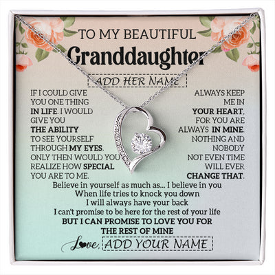 Forever Love Necklace 14K White Gold Finish | 1 | Personalized To My Beautiful Granddaughter Gifts Necklace From Grandma Love Jewelry For Granddaughter Birthday Christmas Customized Gift Box Message Card | siriusteestore