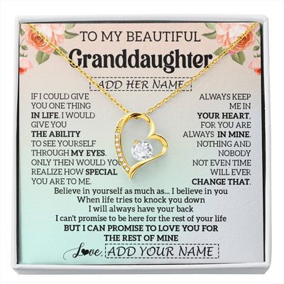 Forever Love Necklace 18K Yellow Gold Finish | 1 | Personalized To My Beautiful Granddaughter Gifts Necklace From Grandma Love Jewelry For Granddaughter Birthday Christmas Customized Gift Box Message Card | siriusteestore