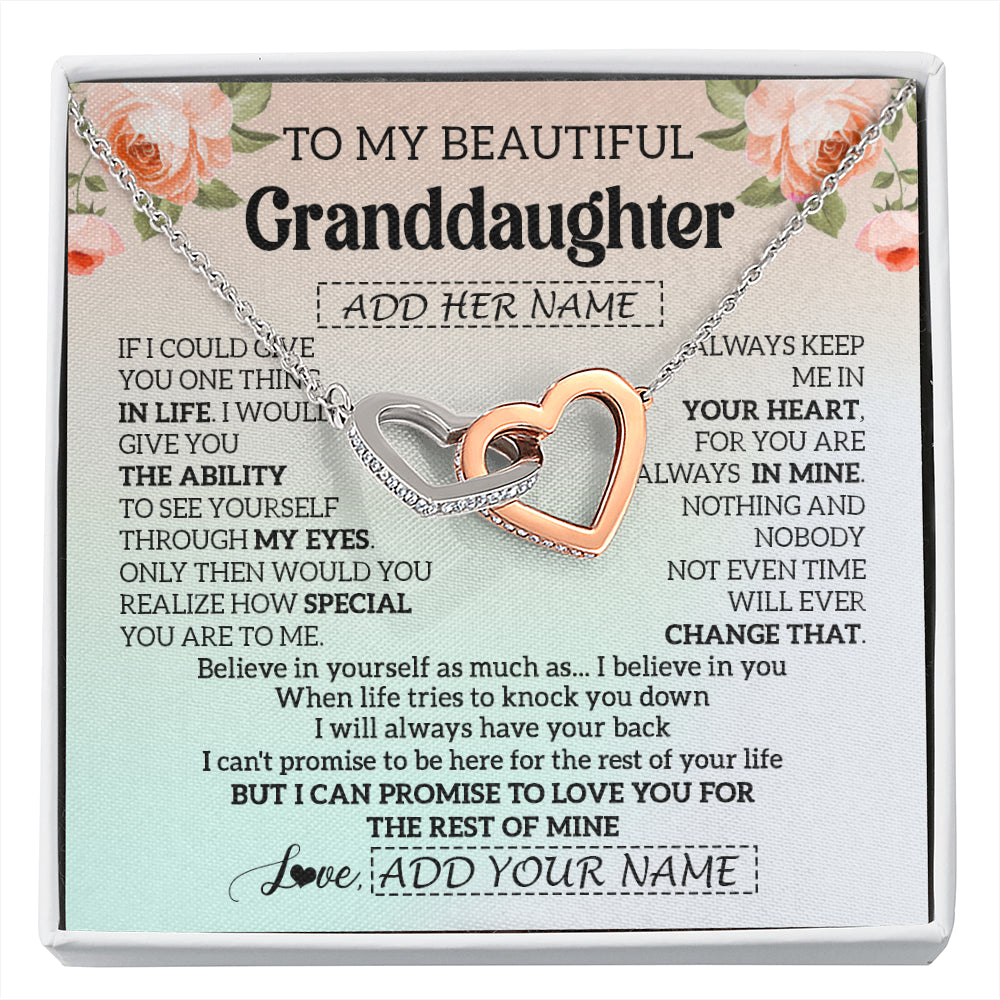 Interlocking Hearts Necklace Stainless Steel & Rose Gold Finish | 1 | Personalized To My Beautiful Granddaughter Gifts Necklace From Grandma Love Jewelry For Granddaughter Birthday Christmas Customized Gift Box Message Card | siriusteestore