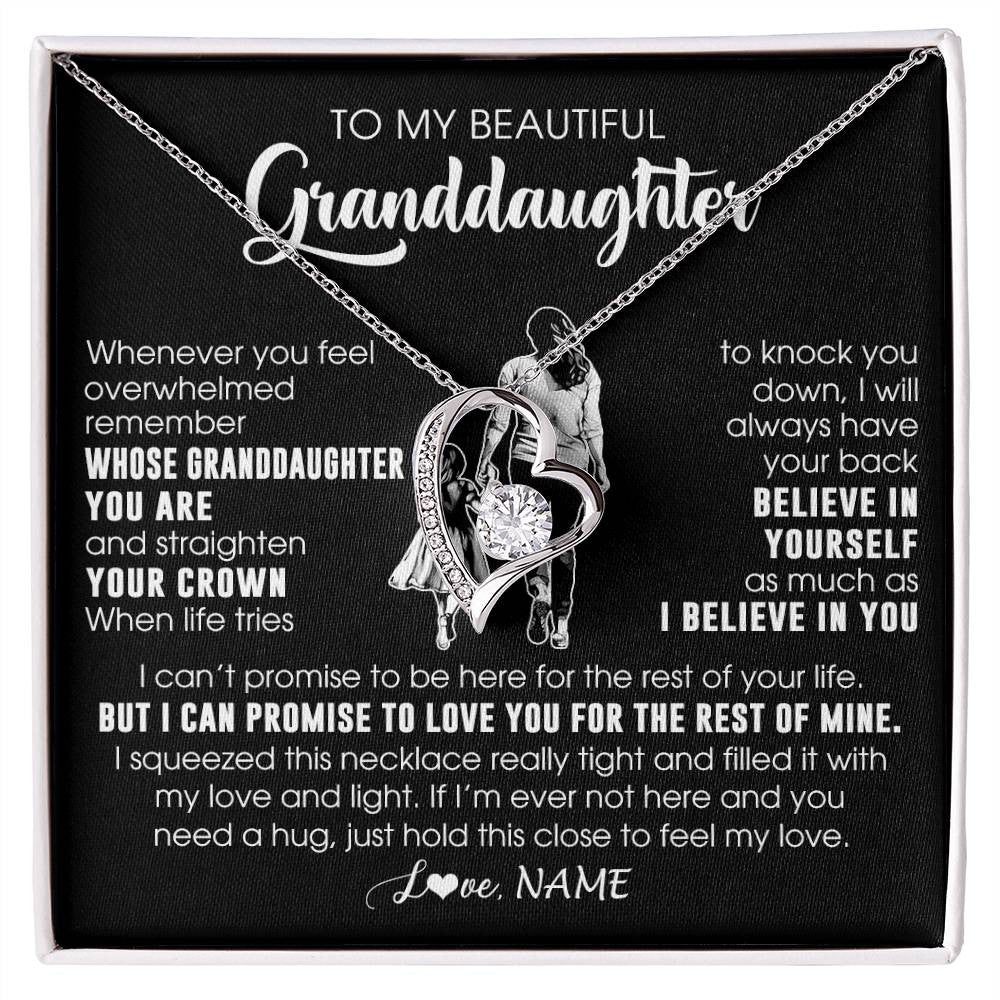 Forever Love Necklace 14K White Gold Finish | 1 | Personalized To My Beautiful Granddaughter Necklace From Grandma Believe In Yourself Granddaughter Birthday Gifts Jewelry Christmas Customized Message Card | siriusteestore